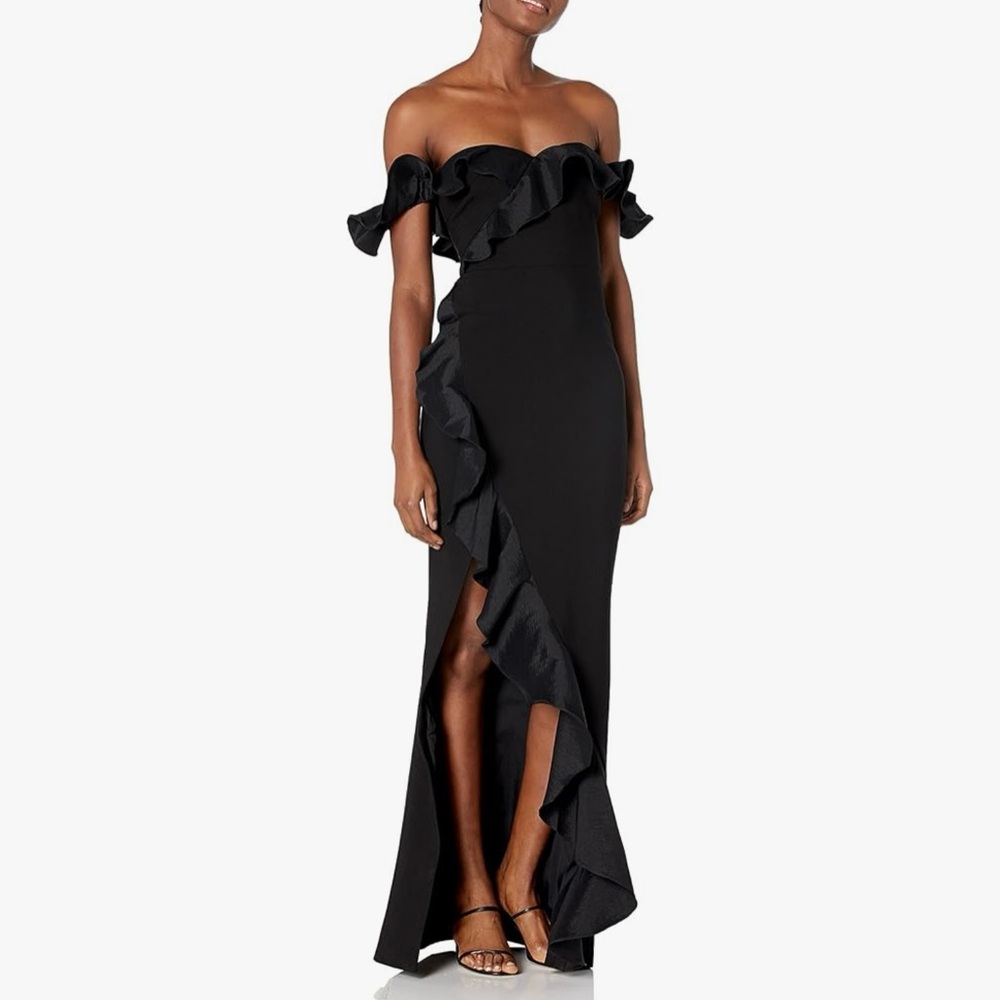 REVOLVE x LIKELY Black Gown - Ruffles - Taffeta Miller Black Evening Gown